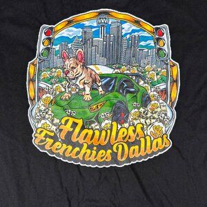 Flawless Frenchies Dallas M Black Short Sleeve Crew Neck T-shirt Graphic Tee Dog